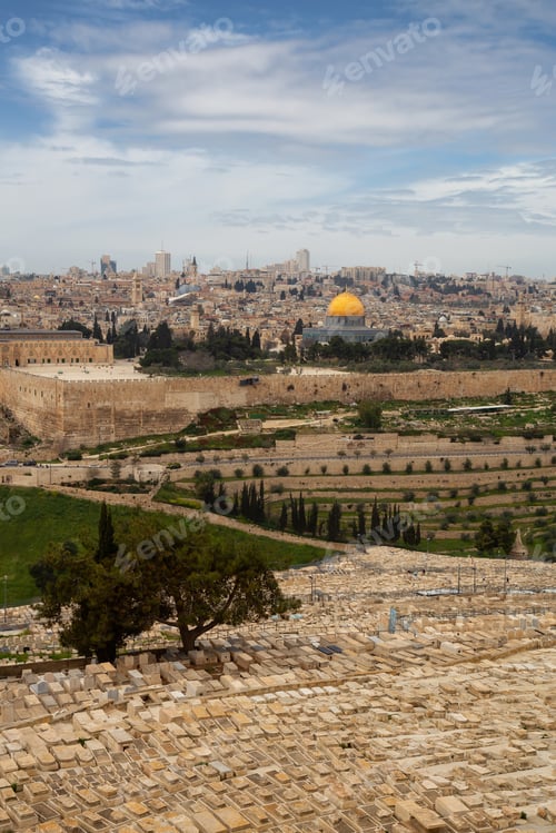 Preview: Aerial view of the Old City, Tomb of the Prophets and Dome of the Rock