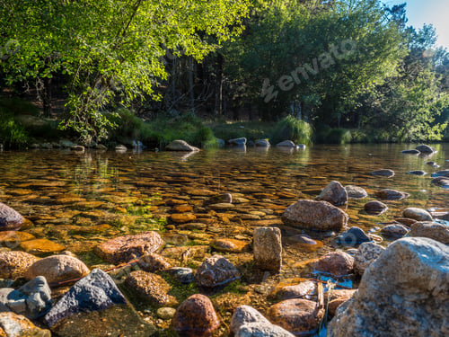 Preview: Along Manzanares river course La Pedriza, in Guadarrama Mountains National Park, Madrid, Spain