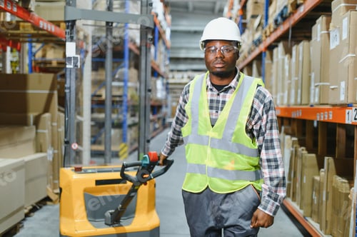 Preview: portrait of a young african american warehouse worker working in a cash and carry wholesale store