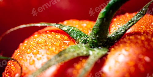 Preview: Red ripe tomato with drops of water.
