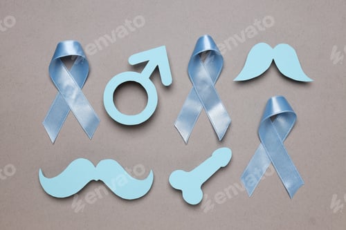 Preview: Blue ribbon with paper male genitals, Movember concept
