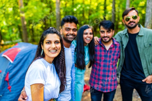 Preview: arabian friends having fun time together at the forest
