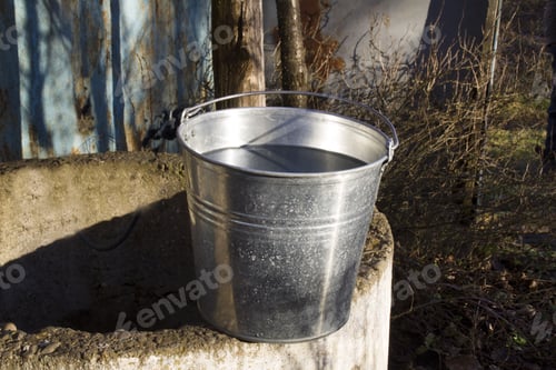 Preview: Rural well with a filled bucket of water