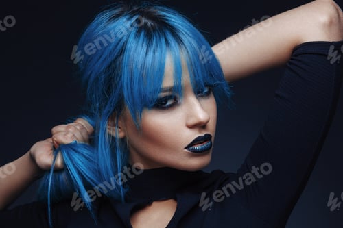 Preview: Portrait of a young woman with blue color hair