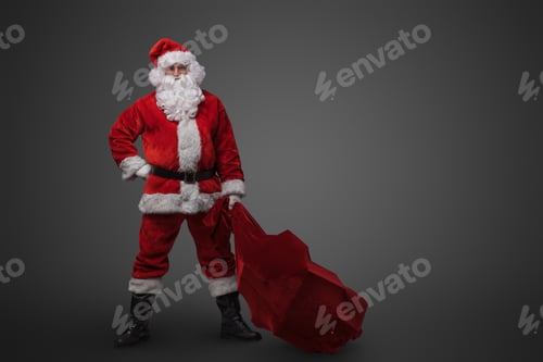 Preview: Santa claus with bag stuffed with christmas presents