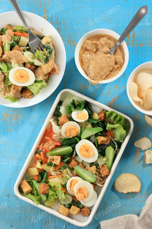 Preview: Indonesian Gado-Gado, Indonesian Food Boiled Vegetable with Peanut Sauce