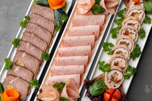 Preview: Platter of fresh meat cold cuts on table