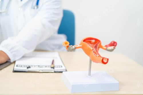 Preview: A female doctor sits at a desk in hospital explains about uterine conditions such as endometriosis