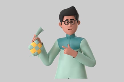 Preview: Eid Celebration Character with Ketupat