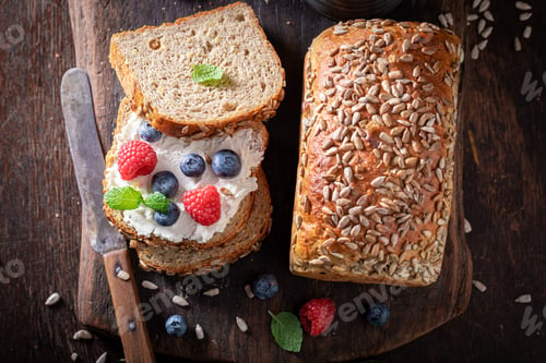 Preview: Healthy and homemade whole grain bread for healthy breakfast.