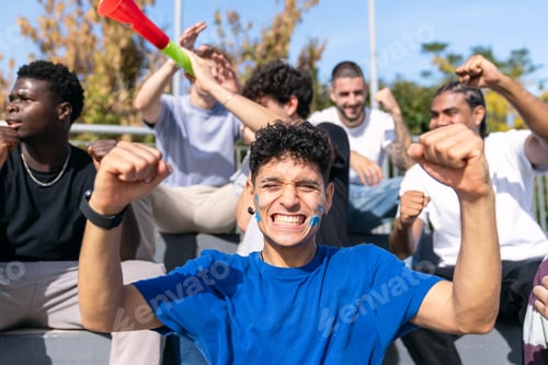 Preview: Multiethnic young sports fans cheering in stadium
