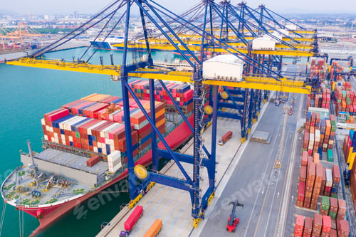 Preview: Container ships at industrial ports in the business of import, export,
