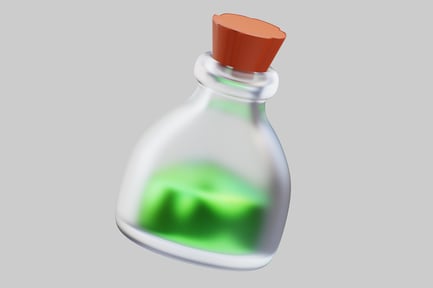 Preview: Transparent round bottle with two-toned green contents and orange cap