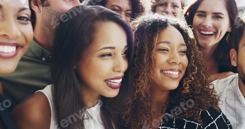 Preview: Cropped shot of a group of happy businesspeople standing in their workplace lobby