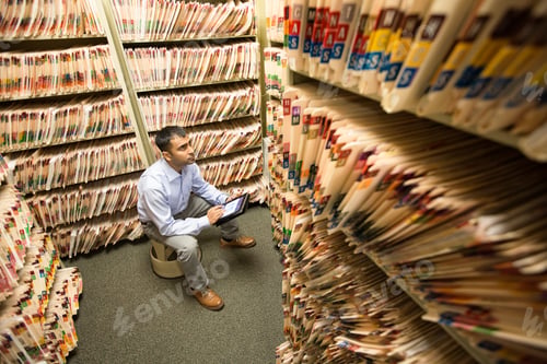 Preview: A room full of paper copies of medical files.