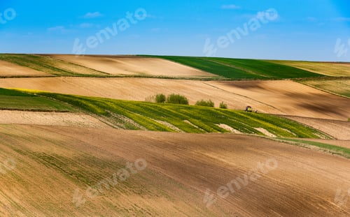 Preview: Colorful Farmfields in Coutryside. Farmland and Fields at Rolling Hills