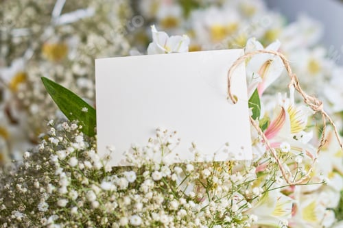 Preview: Wedding card mockup with a floral arrangement