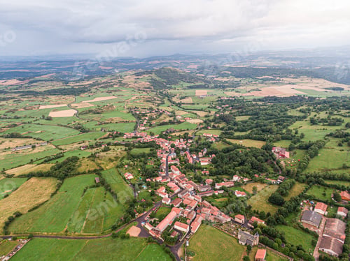 Preview: Aerial view on Olloix, small french village , Puy-de-Dome, Auvergne-rhone-alpes
