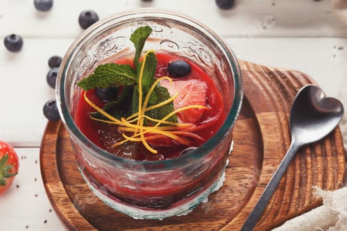 Preview: Chia pudding with berries, healthy restaurant dessert