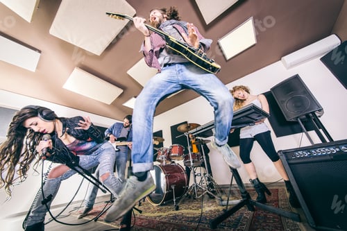Preview: Rock band playing hard rock in the studio