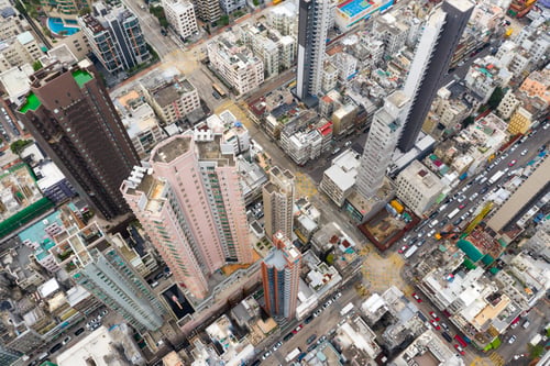 Preview: Kowloon city, Hong Kong 03 April 2019: Drone fly over Hong Kong city
