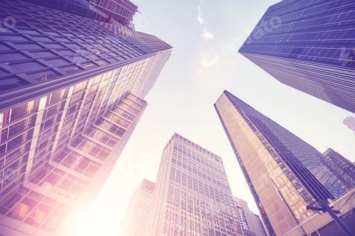 Preview: Vintage stylized picture of Manhattan skyscrapers at sunset, NYC
