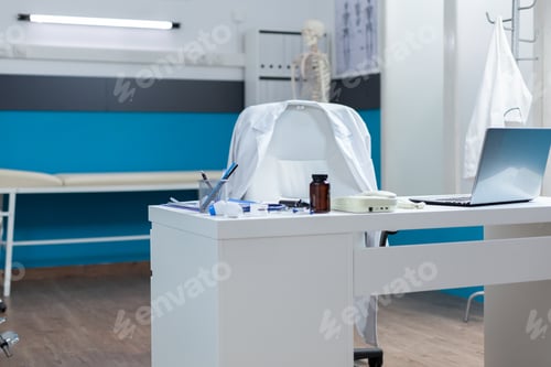 Preview: Empty doctor office with nobody in it ready for medical consultation