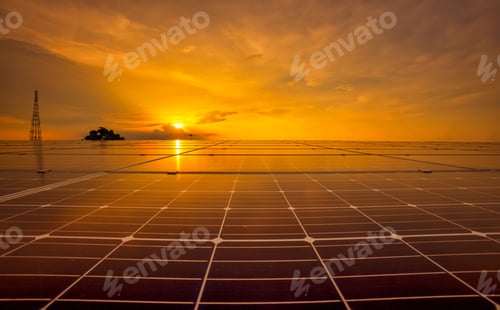 Preview: Solar cell with sunlight background, Green energy or safe energy, Solar power station - photovoltaic