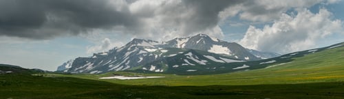 Preview: Caucasian mountains with glaciers and green glades. Lago-Naki. Russia