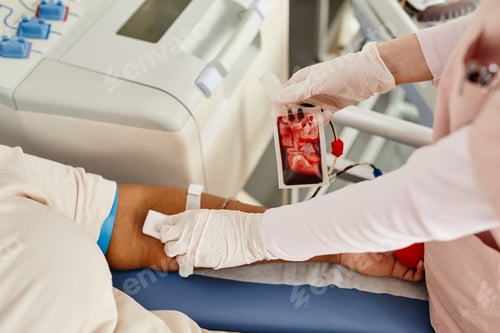 Preview: Nurse Working at Blood Donation Center Closeup