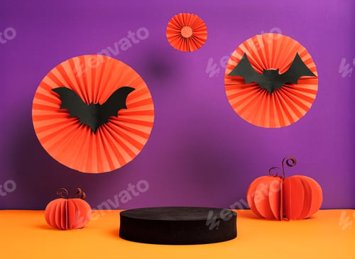 Preview: Product Display halloween decor party holiday studio set up in orange and violet color background