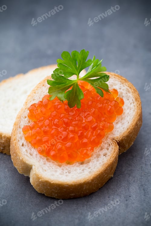 Preview: Caviar Appetizer with Parsley on Bread Slices