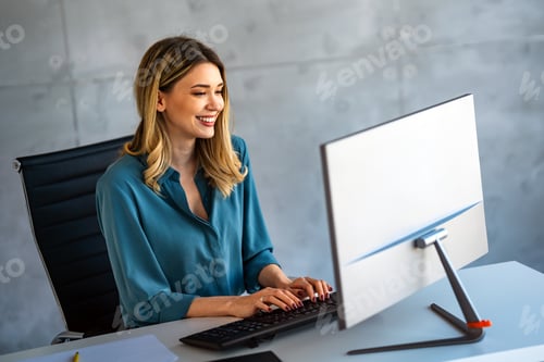Preview: Success young professional businesswoman investor,manager at workplace working on computer in office
