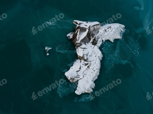 Preview: Aerial view of beautiful frozen glacier lagoon in Tibet,China