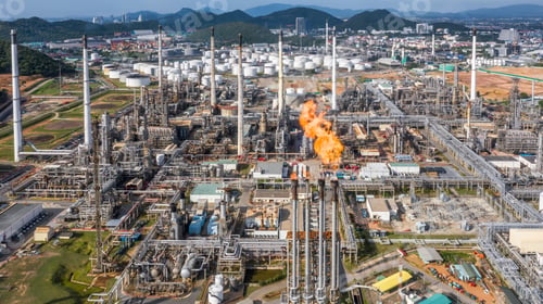 Preview: Aerial top view Oil and Gas refinery petrochemical plant industrial with oil and gas storage tank.