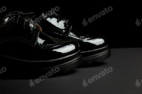 Preview: Woman female black oxford platform shoes on black background