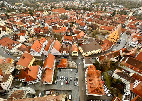Preview: Abstract Geometric Pattern From Roofs Old Town With Orange Red Colored Shingle In Nordlingen Germany