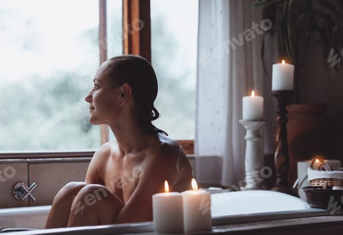 Preview: Woman Relaxing in a Warm Candlelit Bath