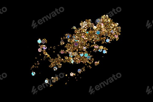 Preview: Gold glitter makeup product smear on black. Eye shadow, lip gloss and face for holiday makeup swatch