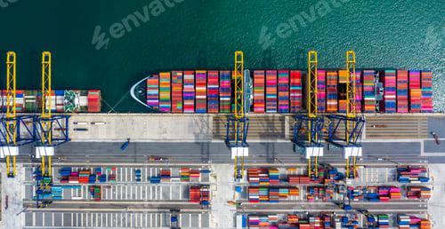 Preview: Aerial view container ship seaport freight shipping maritime vessel, Business export logistic