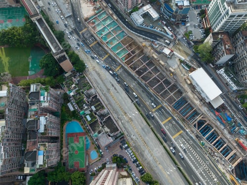 Preview: Shenzhen ,China - Circa 2022: Aerial view of landsccape in Shenzhen city, China