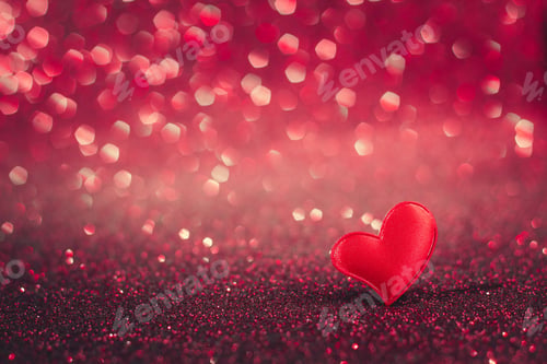 Preview: Cute red heart for valentine's day on bokeh background. Greeting card