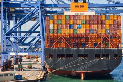Preview: Containers on a vessel. Global market. Cargo shipping. Logistics