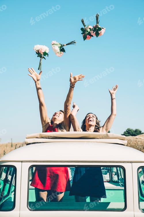 Preview: Two happy lesbian women in the old van