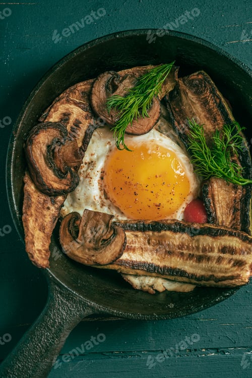 Preview: Still Life- Homemade Food. Dark Photo Style- Cooked Scrambled Eggs