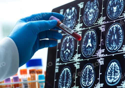 Preview: Neurology Research,Patients blood sample being checked against the medical scan