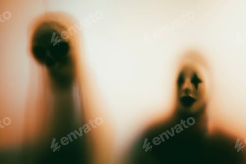 Preview: Shadowy figure behind glass - horror background
