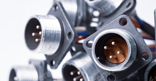 Preview: Close-up blurry metal sockets for plugs