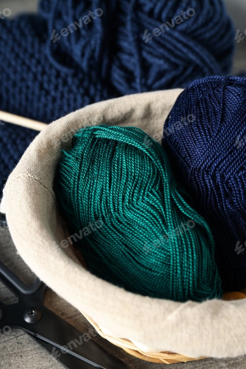 Preview: Concept of hobby, cozy hobby, knitting, close up