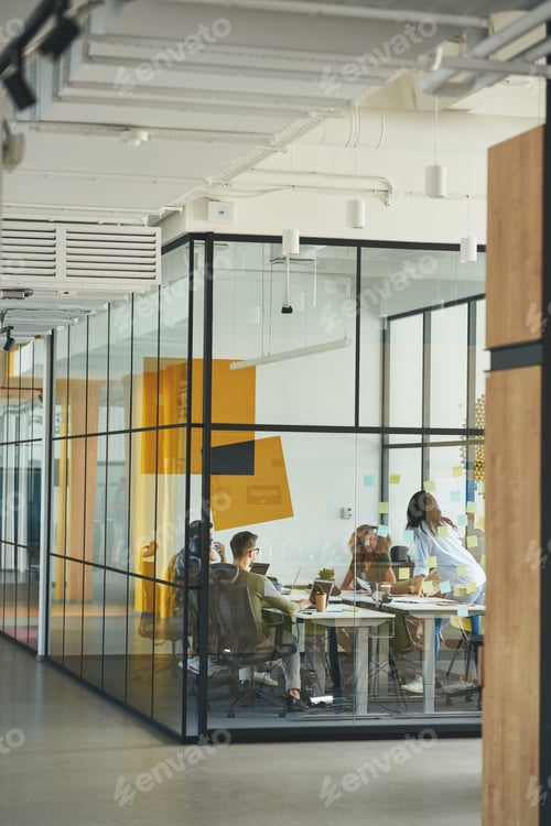 Preview: Professional workers discussing issues inside a glass office